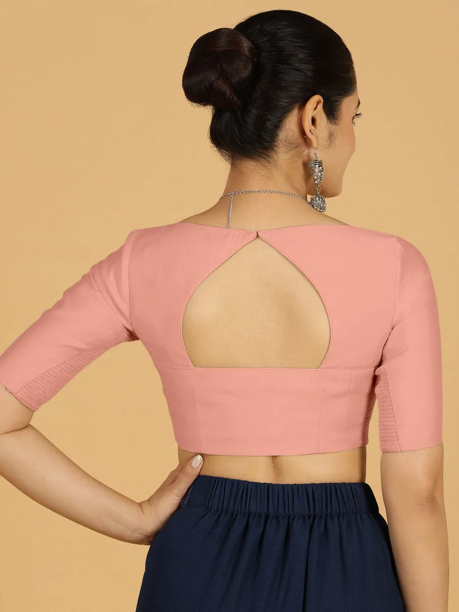 Priya x Rozaana | Elbow Sleeves Saree Blouse in Sea Pink