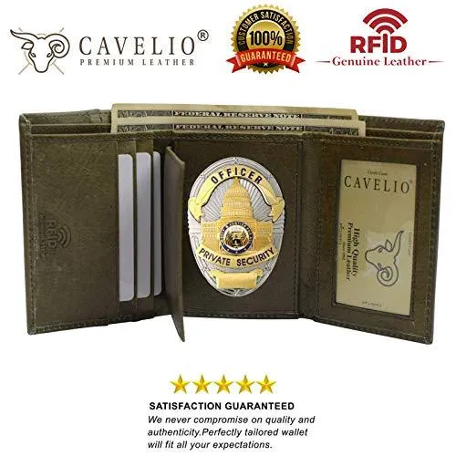 RFID Genuine Leather Trifold Badge Holder Wallet Police Badge Holder USA Series RFID2519HU