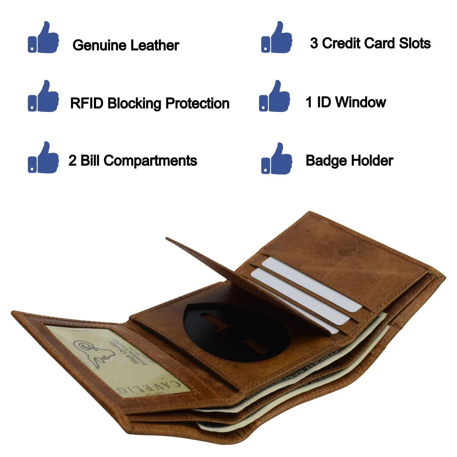 RFID Genuine Leather Trifold Badge Holder Wallet Police Badge Holder USA Series RFID2519HU