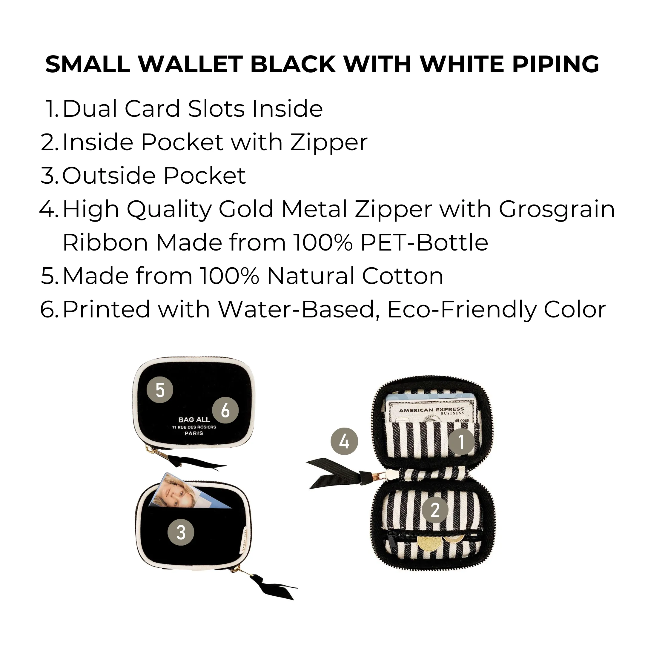 Small Wallet Black with White Piping