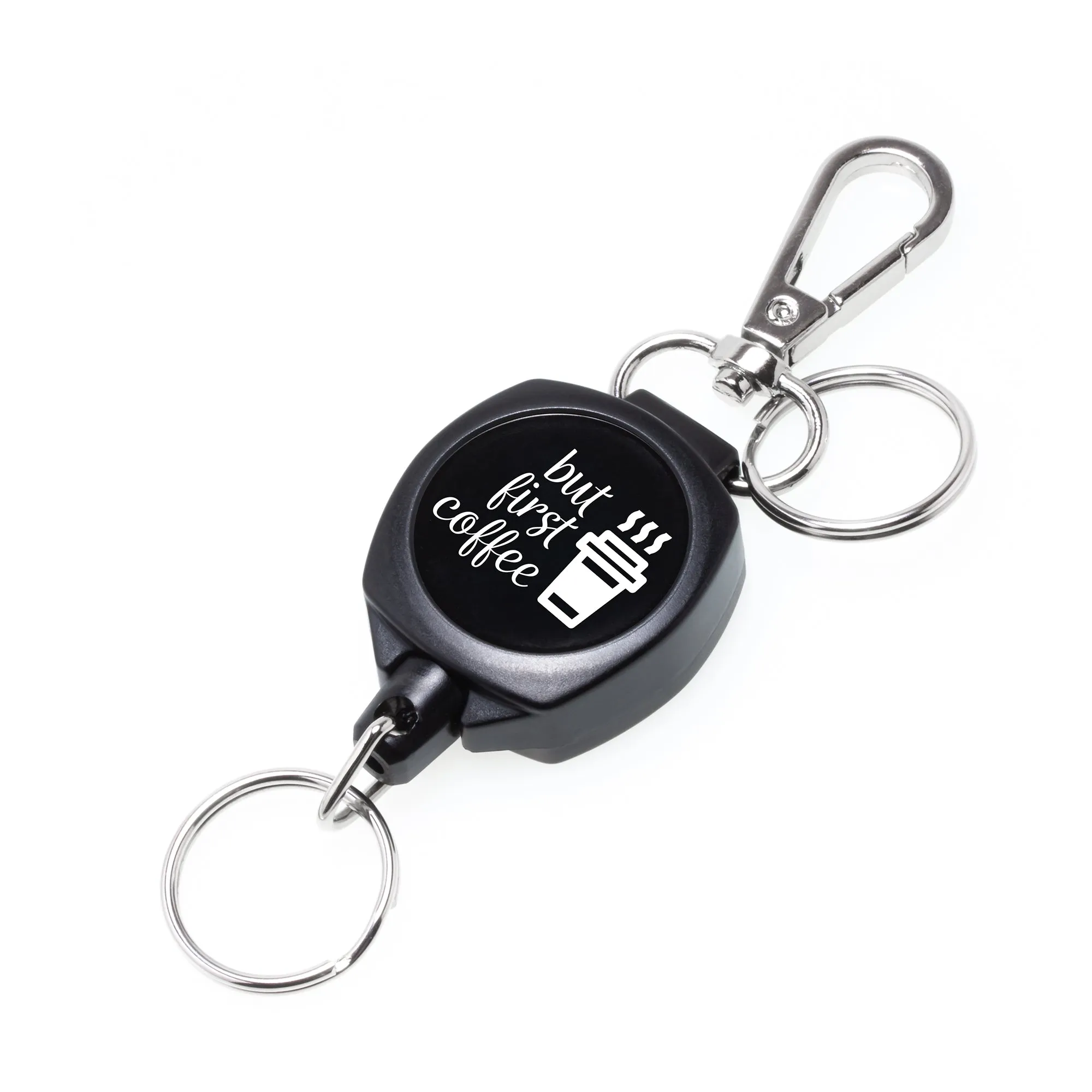 SnapBack Retractable Keychain with 24 Inch Cut Resistant Cord, Charm Ring, and Easy to Use Clip