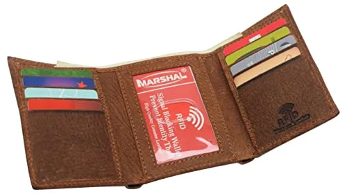 Swiss Marshall Super Dad Real Leather Men's RFID Blocking Trifold Wallet with Outside ID Window Gift