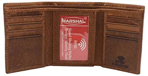 Swiss Marshall Super Dad Real Leather Men's RFID Blocking Trifold Wallet with Outside ID Window Gift