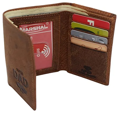 Swiss Marshall Super Dad Real Leather Men's RFID Blocking Trifold Wallet with Outside ID Window Gift