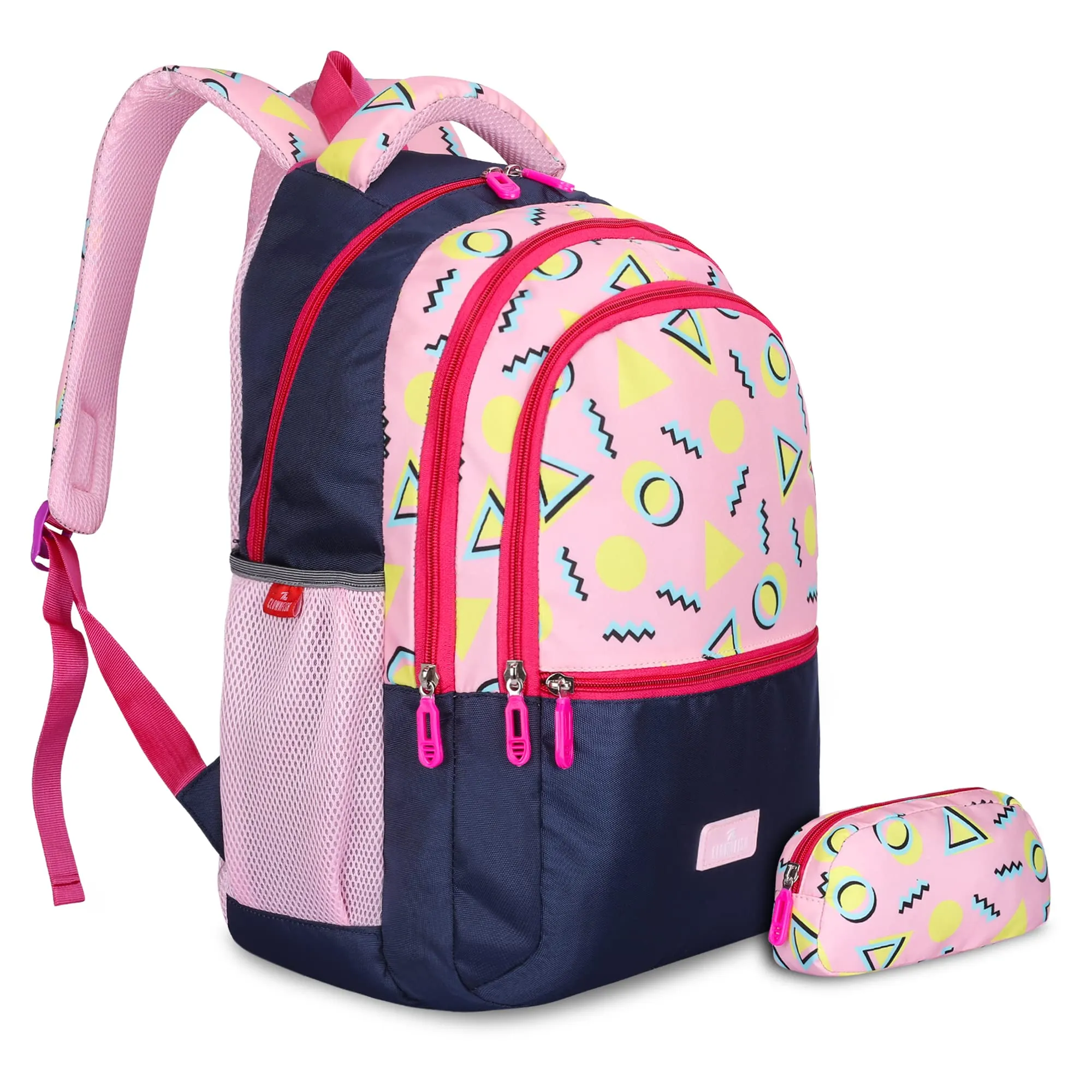 THE CLOWNFISH Edutrek Series Printed Polyester 36 L School Backpack with Pencil/Stationery Pouch School Bag Front Zip Pocket Daypack Picnic Bag For School Going Boys & Girls Age-10  years (Rose Pink)