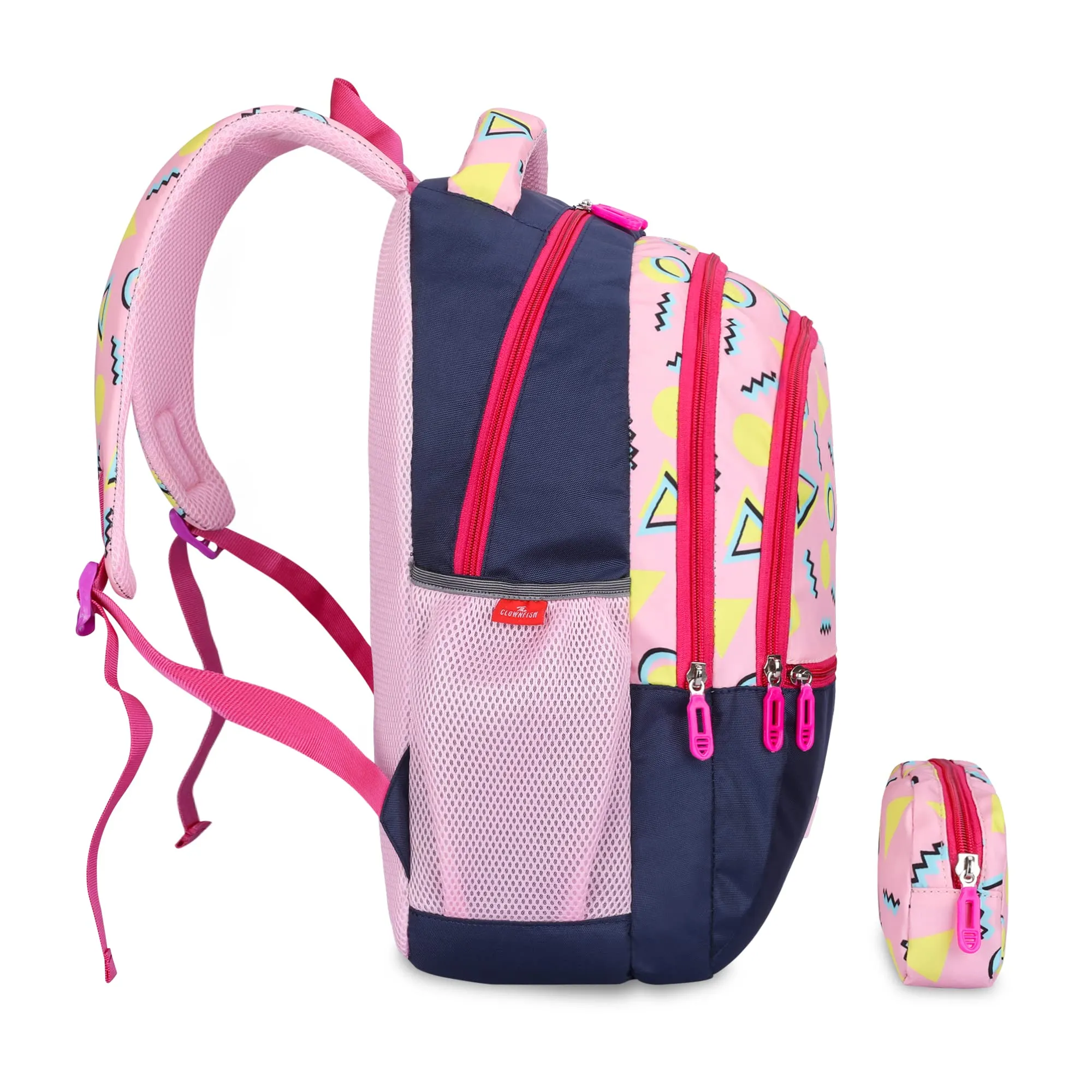 THE CLOWNFISH Edutrek Series Printed Polyester 36 L School Backpack with Pencil/Stationery Pouch School Bag Front Zip Pocket Daypack Picnic Bag For School Going Boys & Girls Age-10  years (Rose Pink)