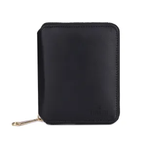 The Clownfish Zia Genuine Leather Bi-Fold Zip Around Wallet for Women with Multiple Card Slots & Coin Pocket (Black-1)