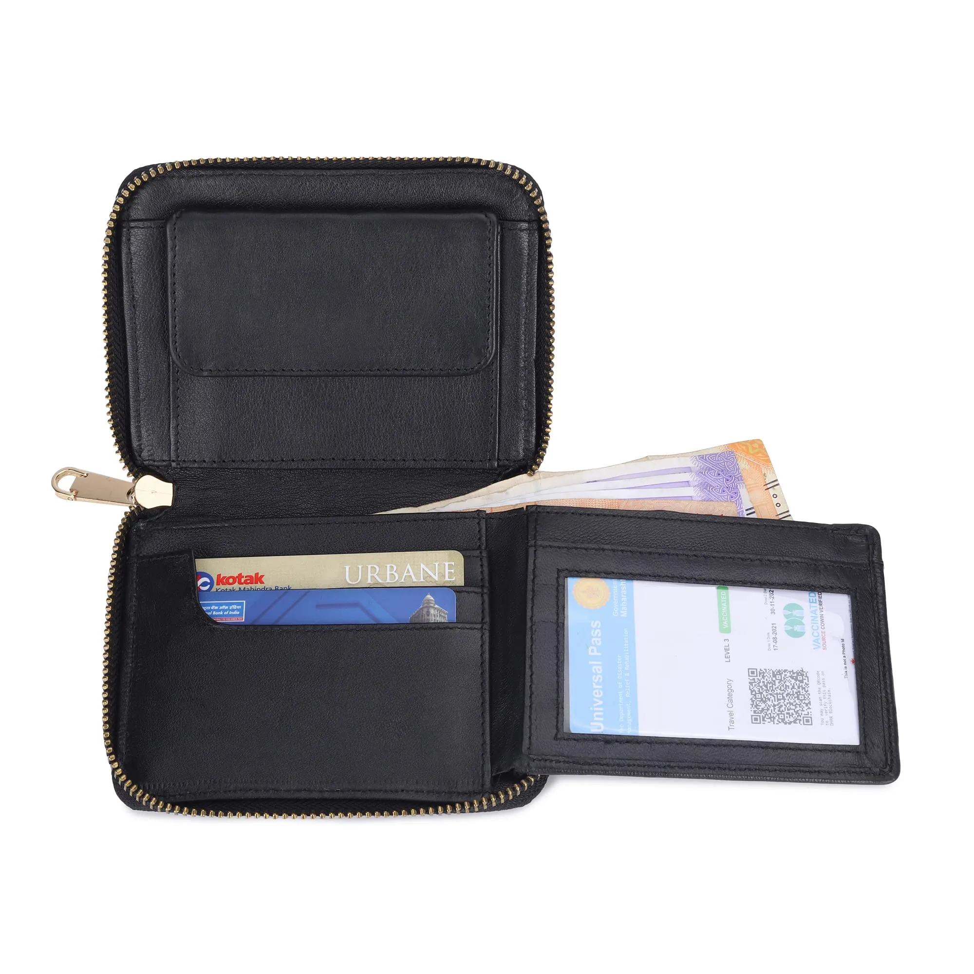 The Clownfish Zia Genuine Leather Bi-Fold Zip Around Wallet for Women with Multiple Card Slots & Coin Pocket (Black-1)