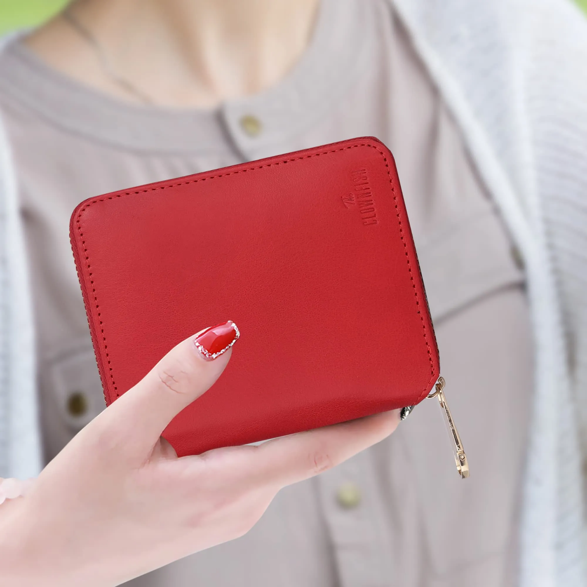 The Clownfish Zia Genuine Leather Bi-Fold Zip Around Wallet for Women with Multiple Card Slots & Coin Pocket (Red)