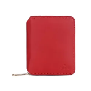 The Clownfish Zia Genuine Leather Bi-Fold Zip Around Wallet for Women with Multiple Card Slots & Coin Pocket (Red)