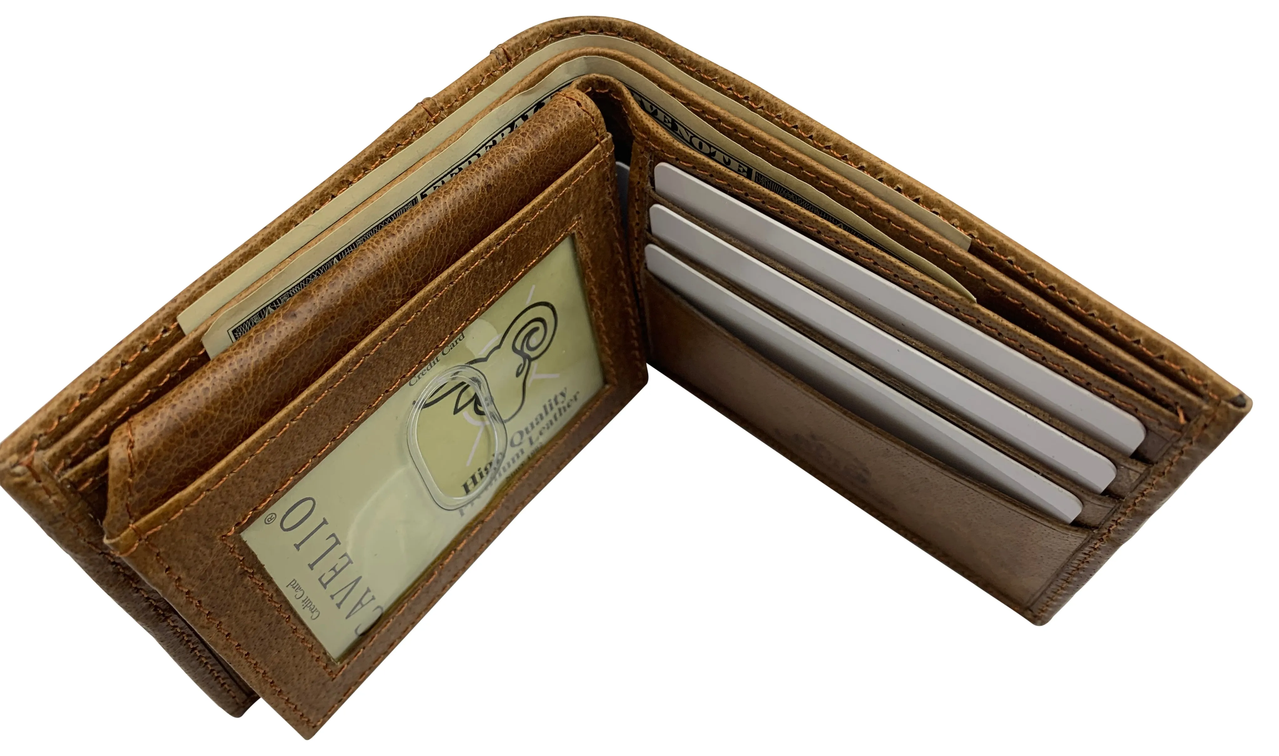 USA RFID Men's Bifold Wallets for Men Genuine Leather 2 ID Windows Billfold Wallet US Design