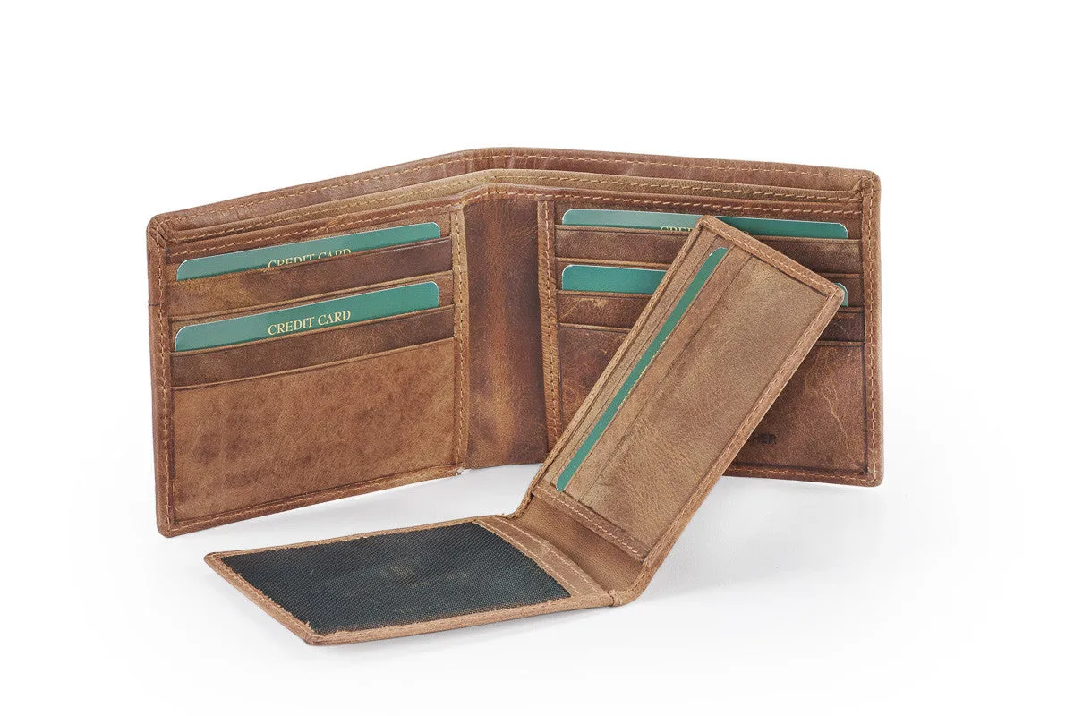 Venator distressed leather sliding 2- in 1 wallet #GW837  Tan