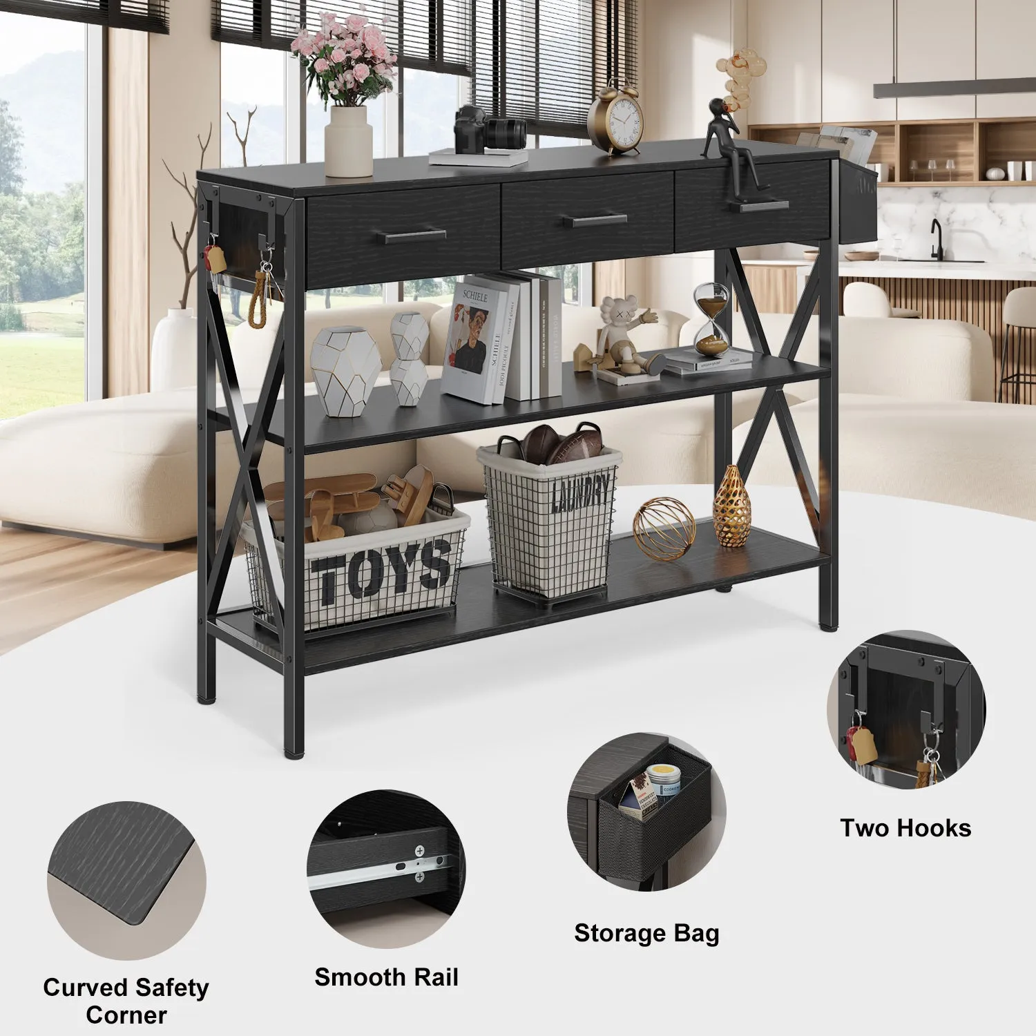 Victure FS31 Versatility Table with 3 Drawers & 3 Tier Storage Shelves