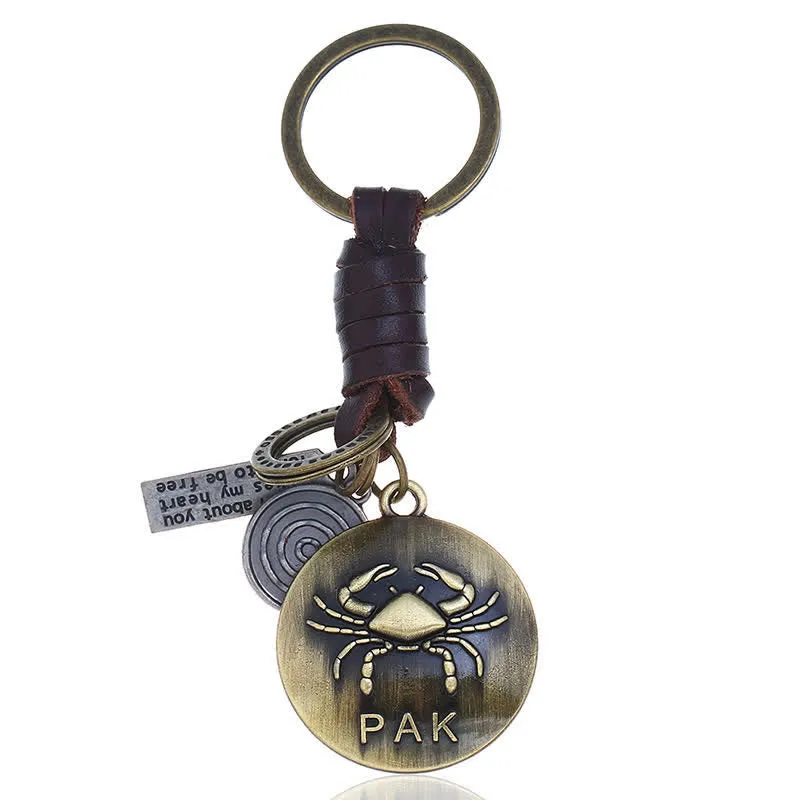 Vintage Woven 12 Constellation Pendant Leather Keychain