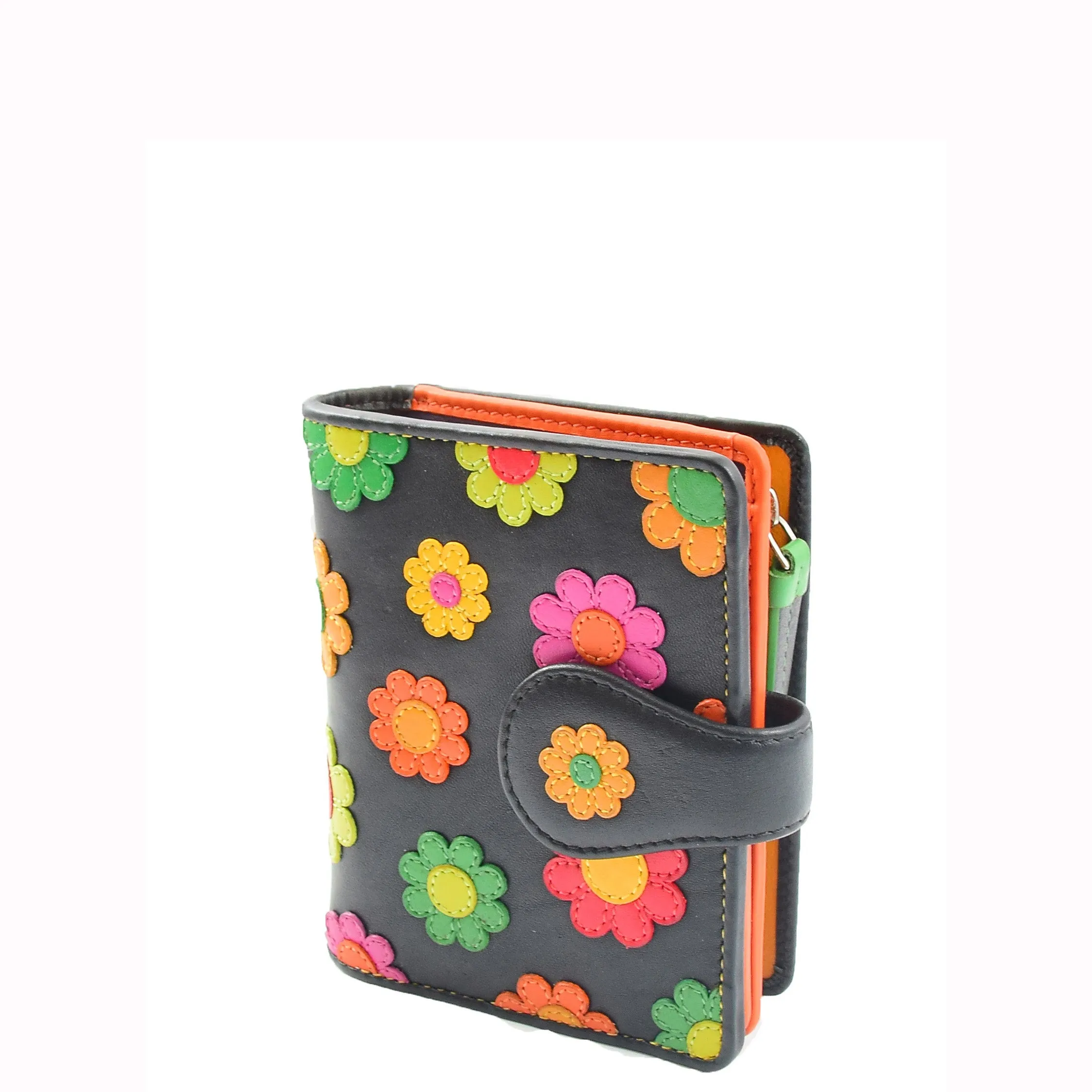 Womens Real Leather Purse Multi Coloured Flowers Clutch Wallet Gift Boxed Bloom