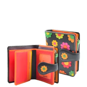 Womens Real Leather Purse Multi Coloured Flowers Clutch Wallet Gift Boxed Bloom