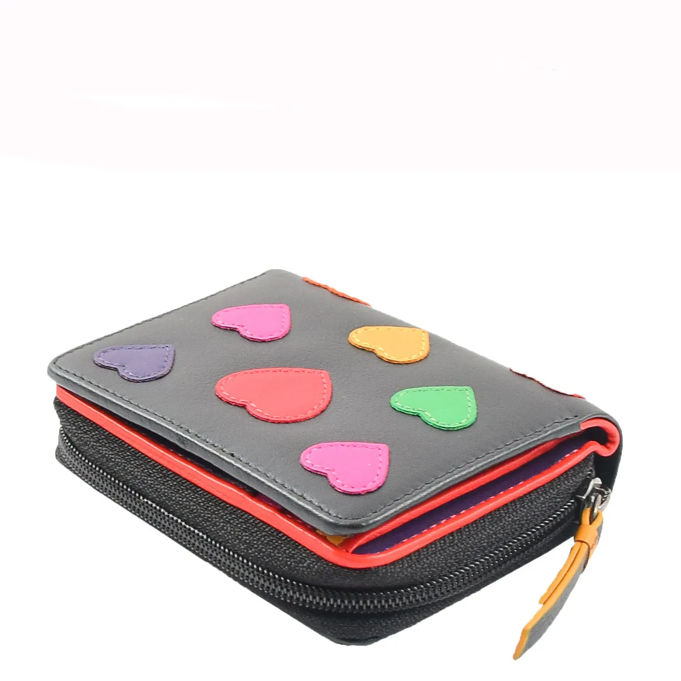 Womens Real Leather Purse Multi Coloured Hearts Small Clutch Wallet Gift Boxed Love