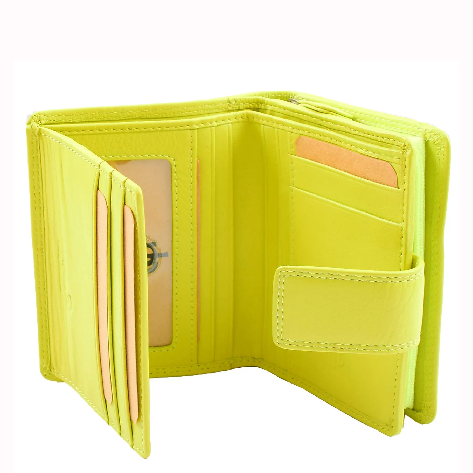 Womens Soft Leather Purse Mid-Sized Cards ID Notes Coins Pocket RFID Safe Anya Lime