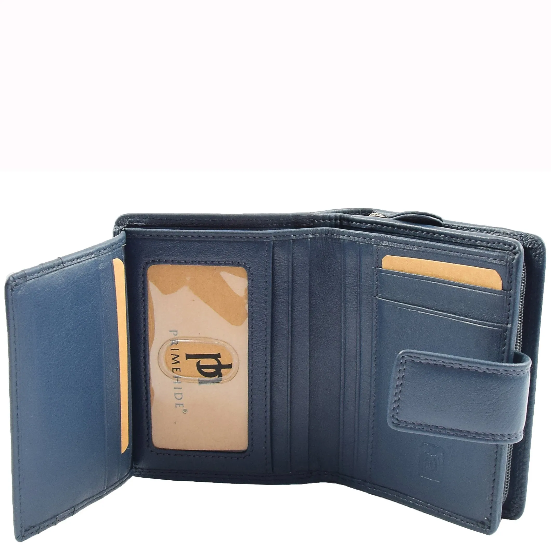 Womens Soft Leather Purse Mid-Sized Cards ID Notes Coins Pocket RFID Safe Anya Navy