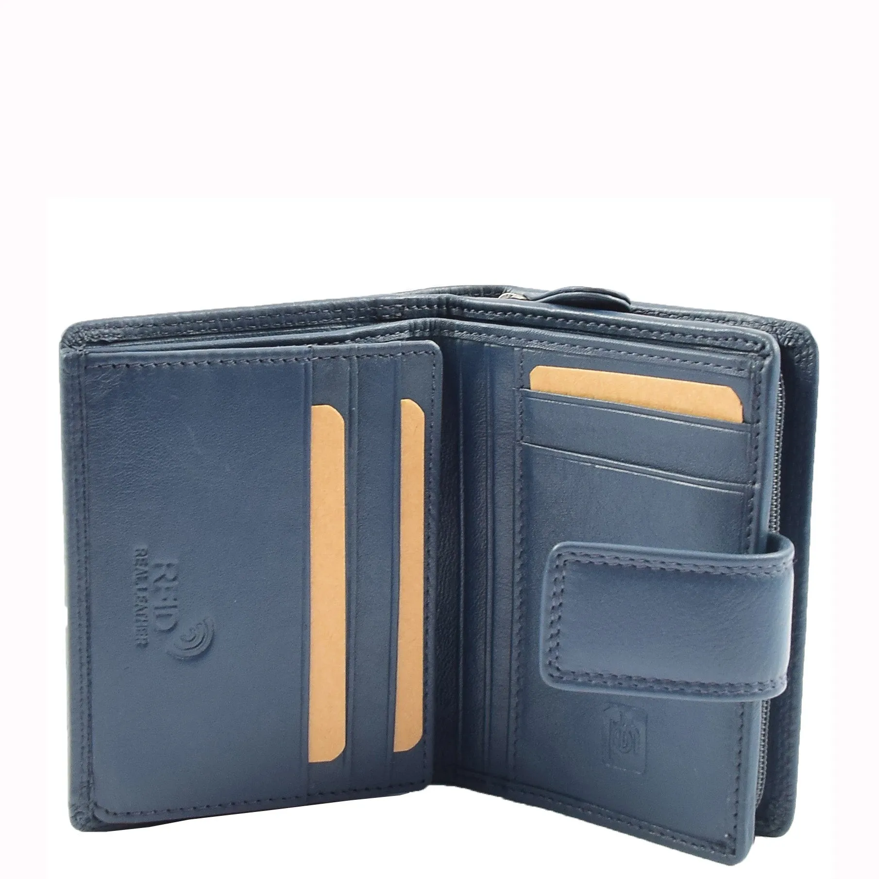 Womens Soft Leather Purse Mid-Sized Cards ID Notes Coins Pocket RFID Safe Anya Navy