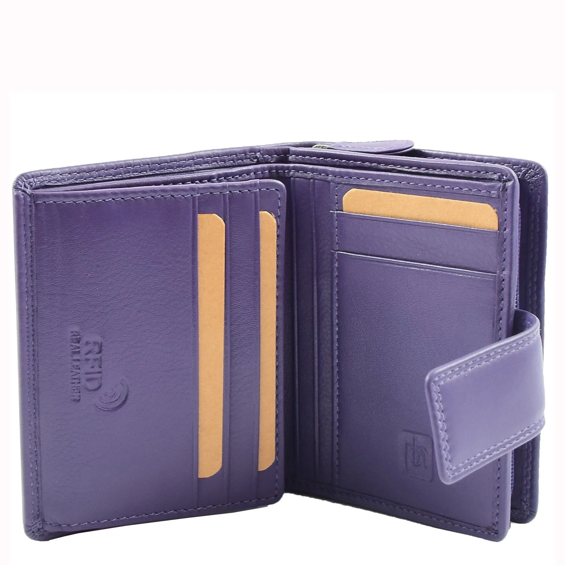 Womens Soft Leather Purse Mid-Sized Cards ID Notes Coins Pocket RFID Safe Anya Purple