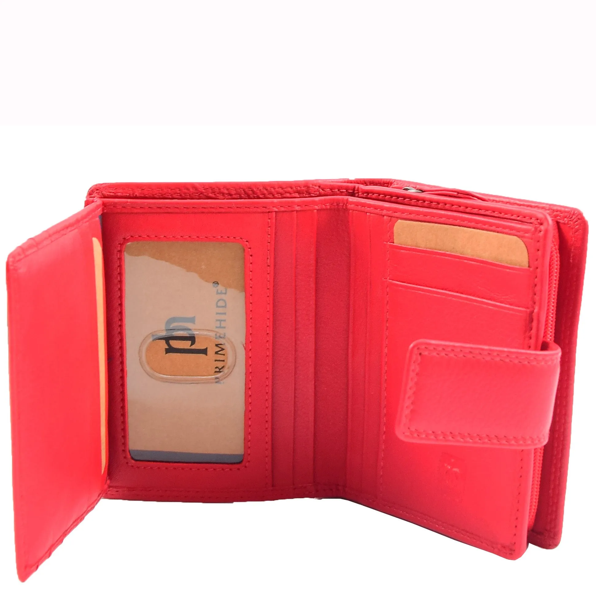 Womens Soft Leather Purse Mid-Sized Cards ID Notes Coins Pocket RFID Safe Anya Red