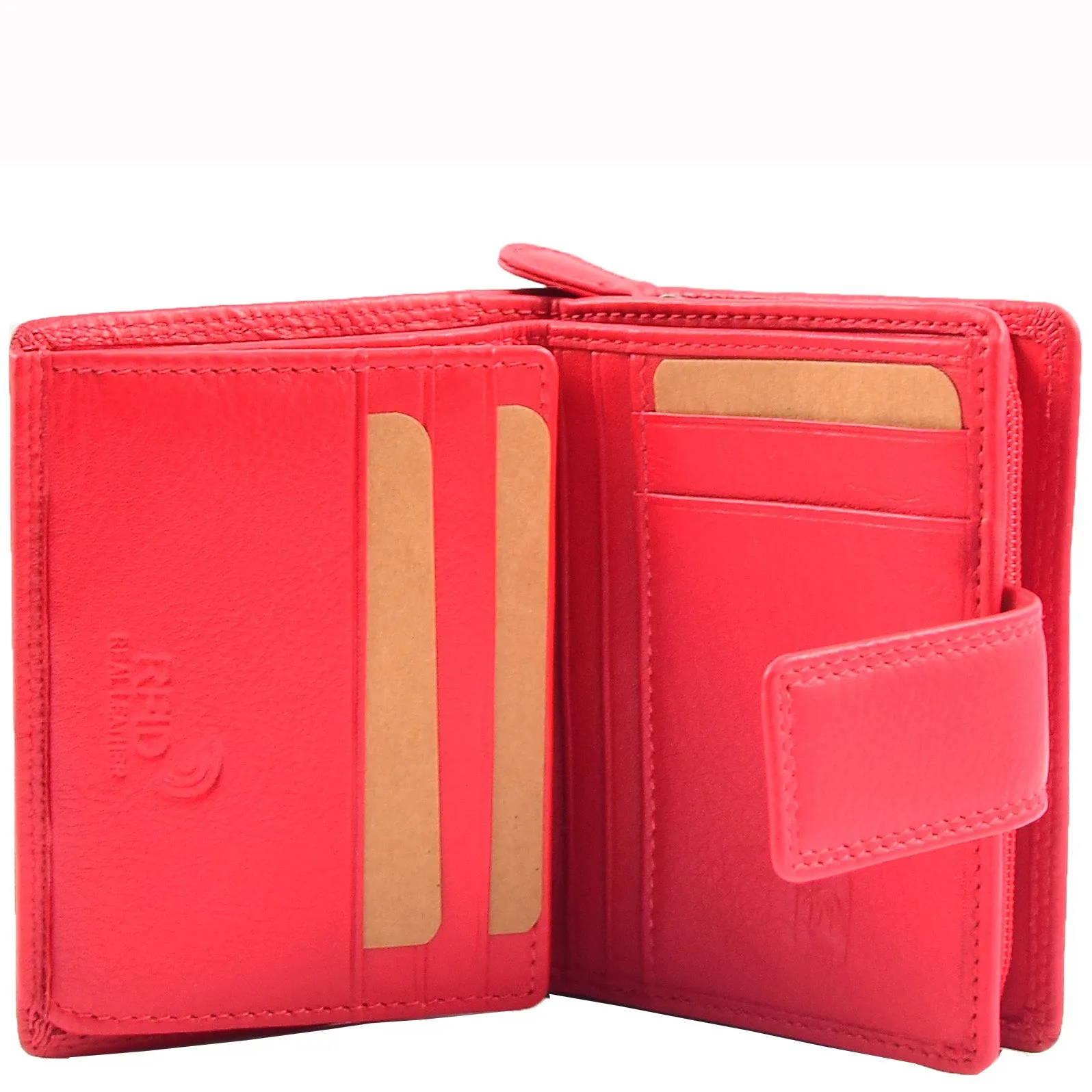 Womens Soft Leather Purse Mid-Sized Cards ID Notes Coins Pocket RFID Safe Anya Red